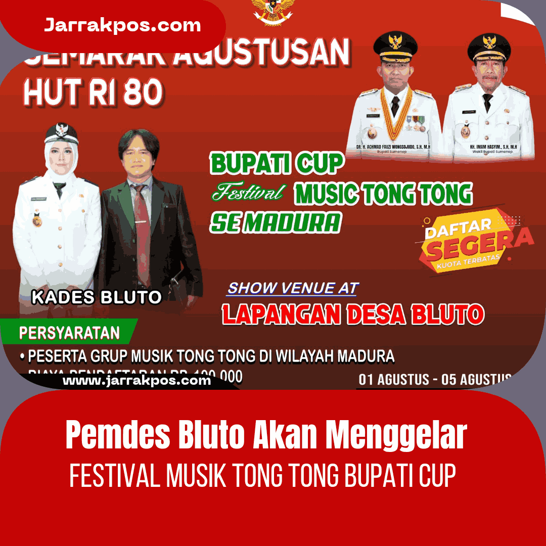 Menyambut Hari Kemerdekaan RI ke-80, Pemdes Bluto Bakal Gelar Festival Musik Tong-tong Bupati Cup Se-Madura