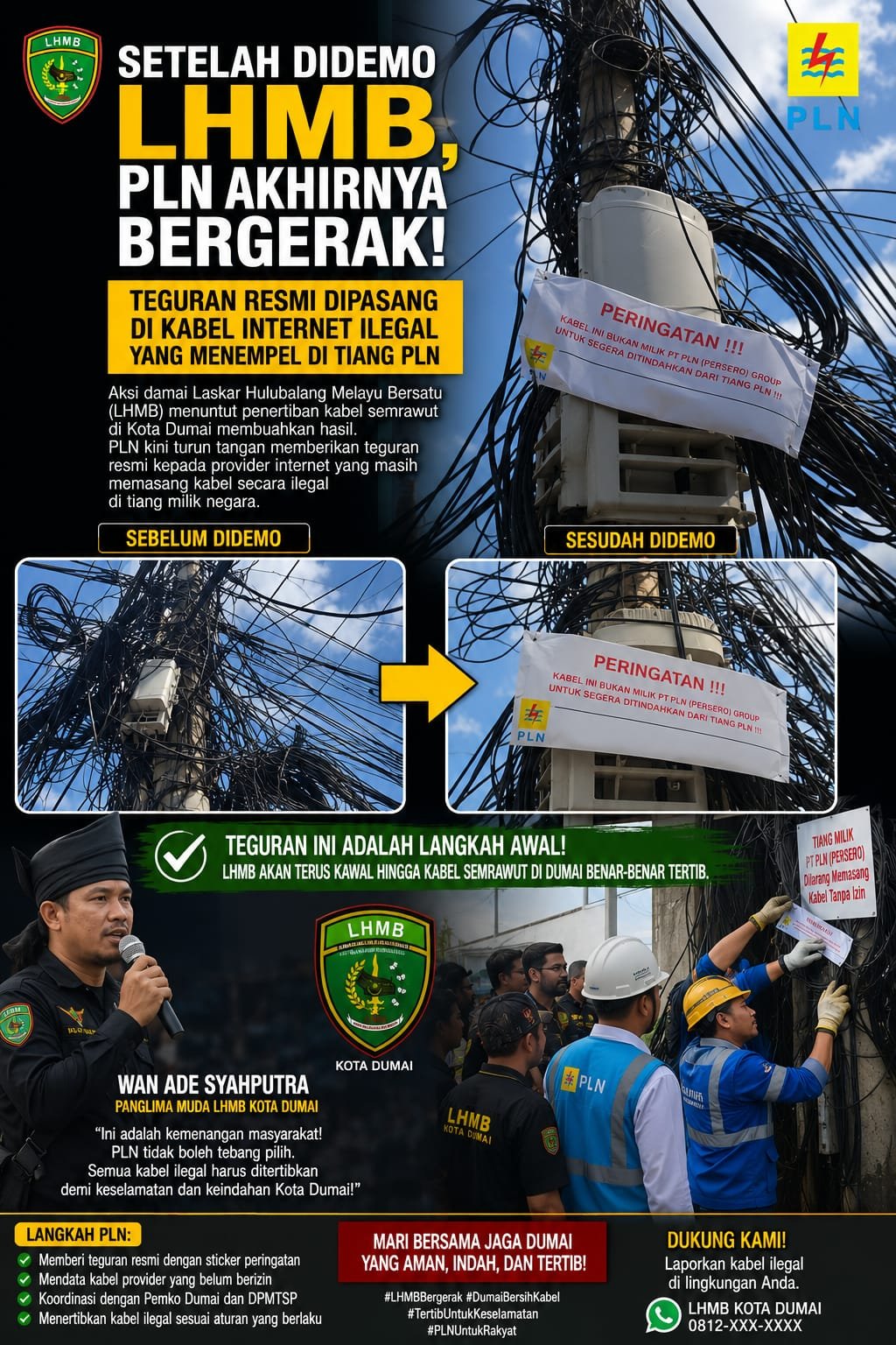 Setelah Didemo LHMB, PLN Mulai Bergerak: Kabel Provider Internet Ilegal di Tiang PLN Dipasangi Stiker Peringatan Setelah Didemo LHMB, PLN Mulai Bergerak: Kabel Provider Internet Ilegal di Tiang PLN Dipasangi Stiker Peringatan