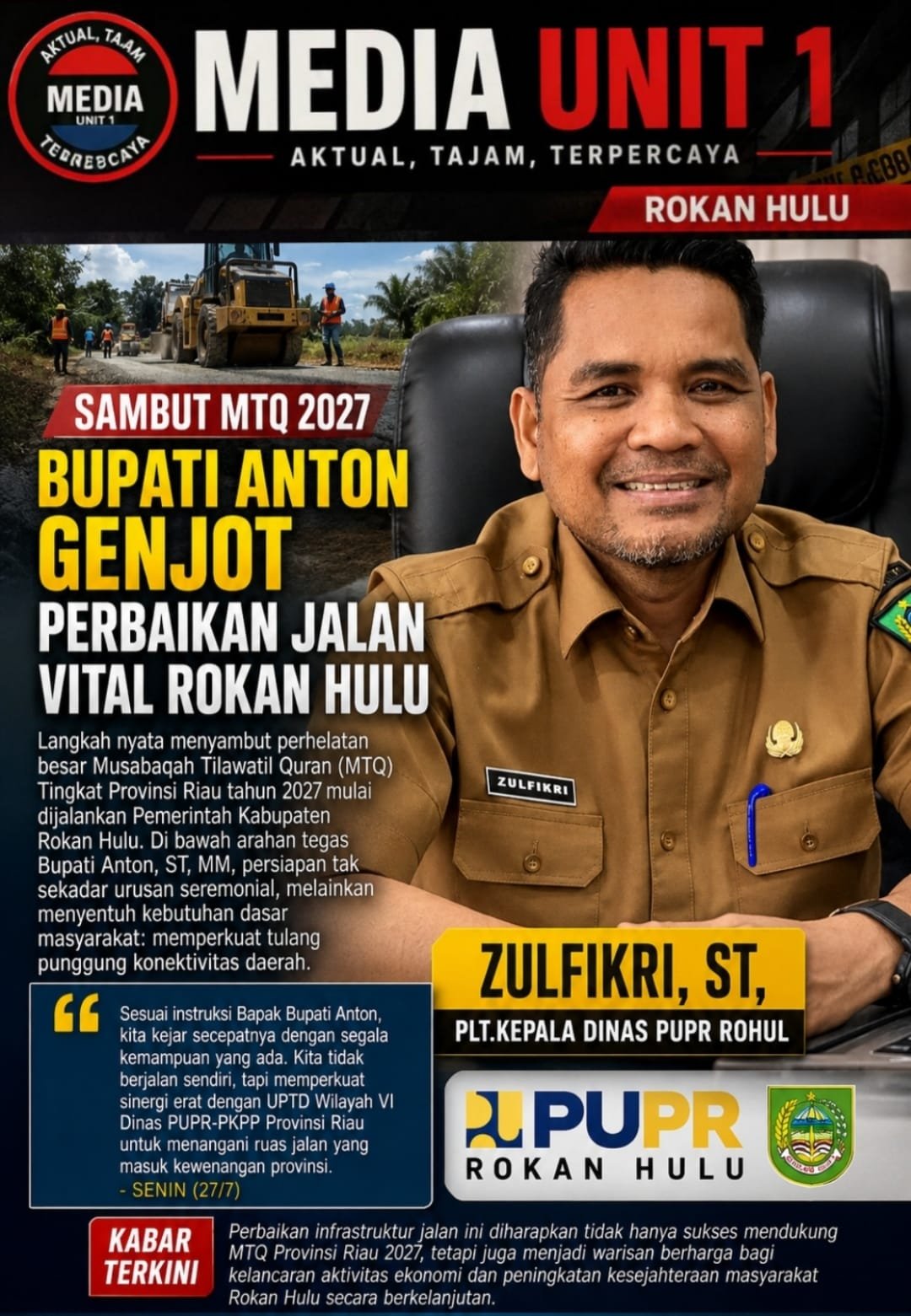Sambut MTQ 2027, Bupati Anton Genjot Perbaikan Jalan Vital Rokan Hulu Sambut MTQ 2027, Bupati Anton Genjot Perbaikan Jalan Vital Rokan Hulu