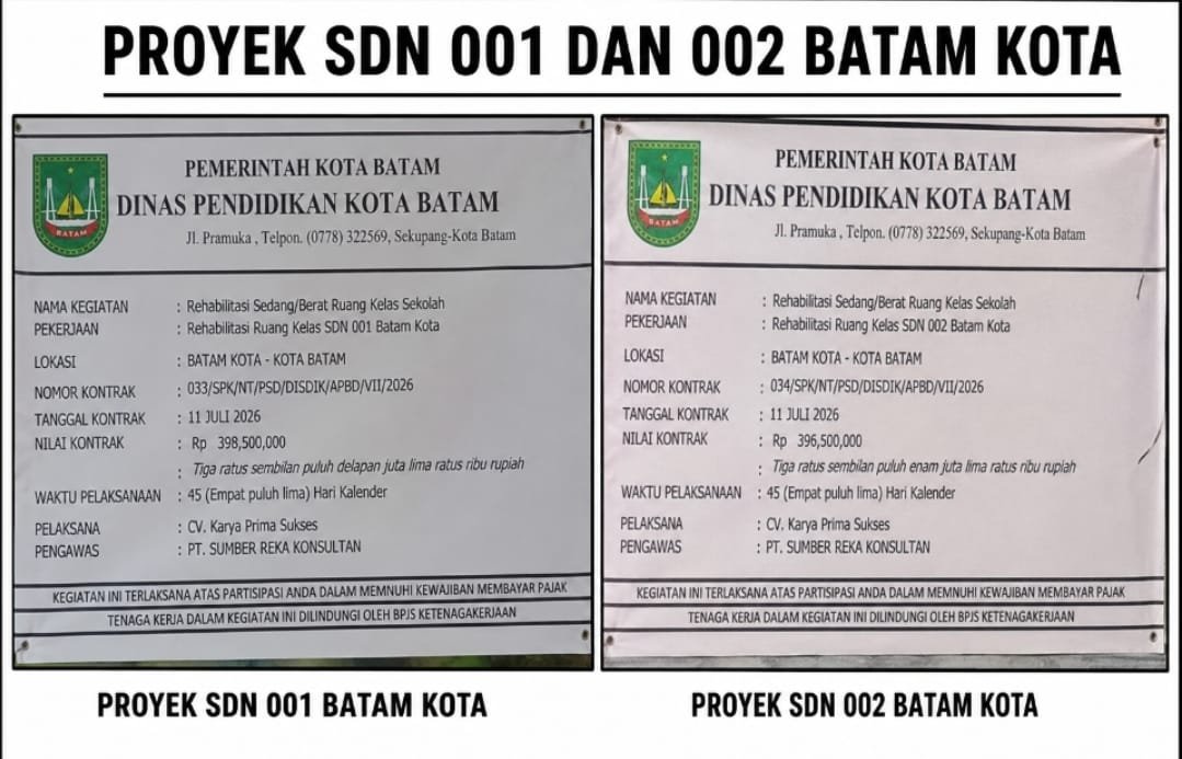 Diduga Langgar Keterbukaan Informasi, Proyek Rehabilitasi Dua SD Negeri di Batam Kota Diminta Diselidiki Diduga Langgar Keterbukaan Informasi, Proyek Rehabilitasi Dua SD Negeri di Batam Kota Diminta Diselidiki