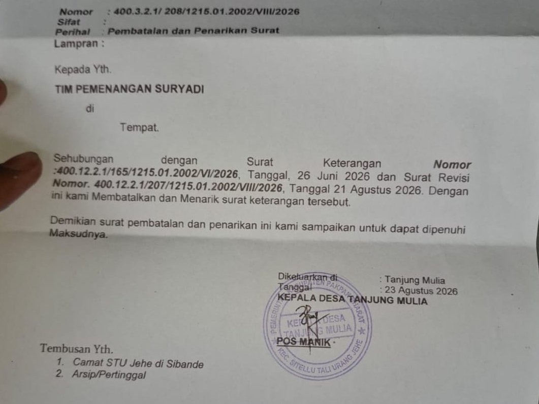 Akhirnya Kades Tanjung Mulia Tarik Surat Yang Picu Polemik DPT di Lae Ikan Akhirnya Kades Tanjung Mulia Tarik Surat Yang Picu Polemik DPT di Lae Ikan