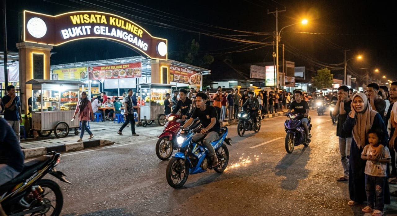 Balap Liar Malam Hari di Depan Wisata Kuliner Bukit Gelanggang Meresahkan, Warga Minta Satpol PP dan TNI-Polri Gelar Razia Gabungan Balap Liar Malam Hari di Depan Wisata Kuliner Bukit Gelanggang Meresahkan, Warga Minta Satpol PP dan TNI-Polri Gelar Razia Gabungan