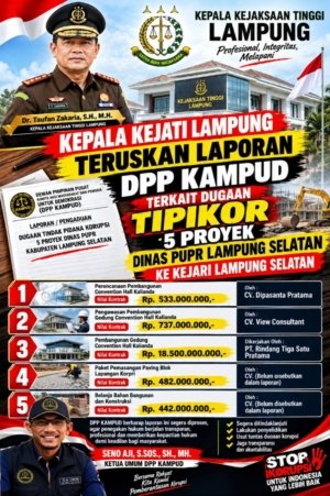 Dugaan Korupsi 5 Proyek Dinas PUPR Lampung Selatan 2024, KEJATI Lampung Teruskan Laporan DPP KAMPUD Ke KEJARI
